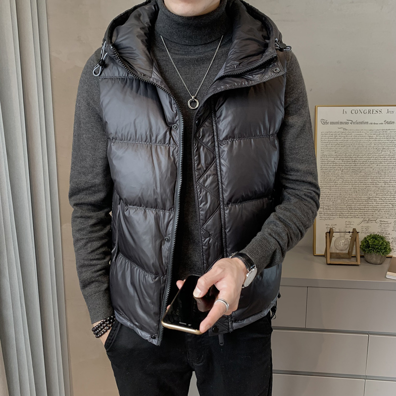 港风ins宽松连帽羽绒马夹运动男