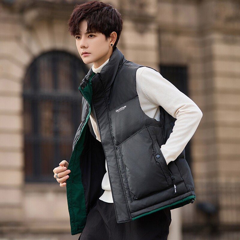 痞帅ins运动羽绒马甲短款立领拼色羽绒马夹男休闲潮保暖外套背心