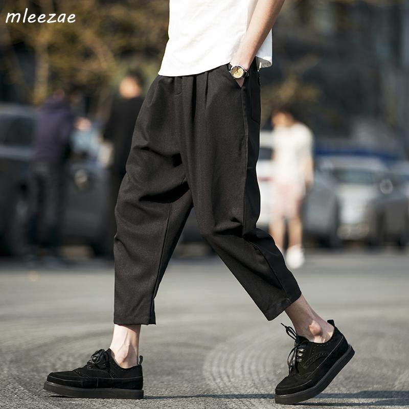 休闲九分裤男士日系帅气潮流学生大码哈伦裤宽松百搭八分阔腿裤子