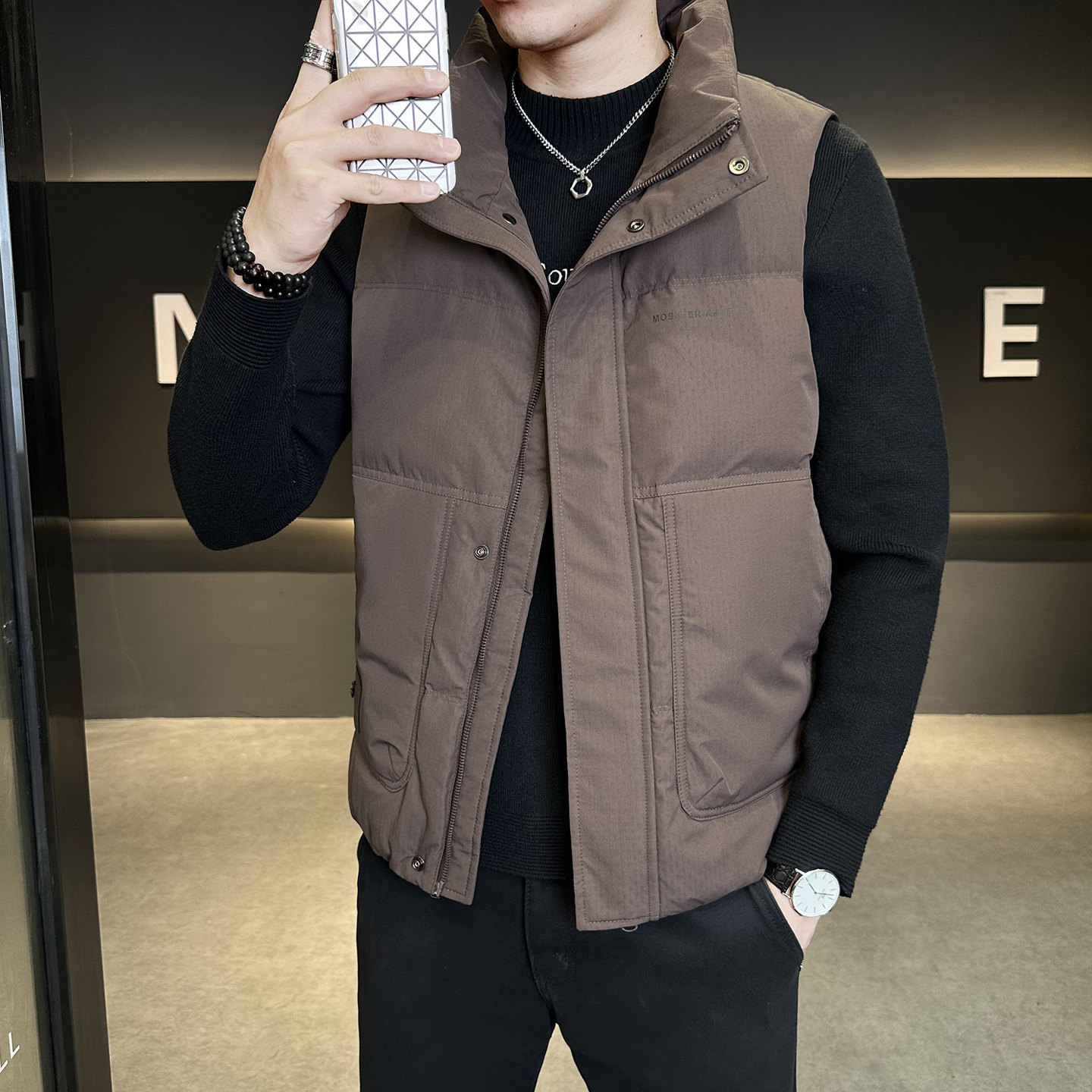 立领高级感马夹外套羽绒马甲男士2025秋冬新款潮流工装轻奢风上衣,男装,羽绒马甲,淘宝优惠券,粉丝福利购,淘宝优惠卷