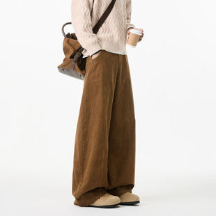 灯芯绒裤子男春秋新款直筒宽松休闲裤美式弯刀裤高级感垂感阔腿裤