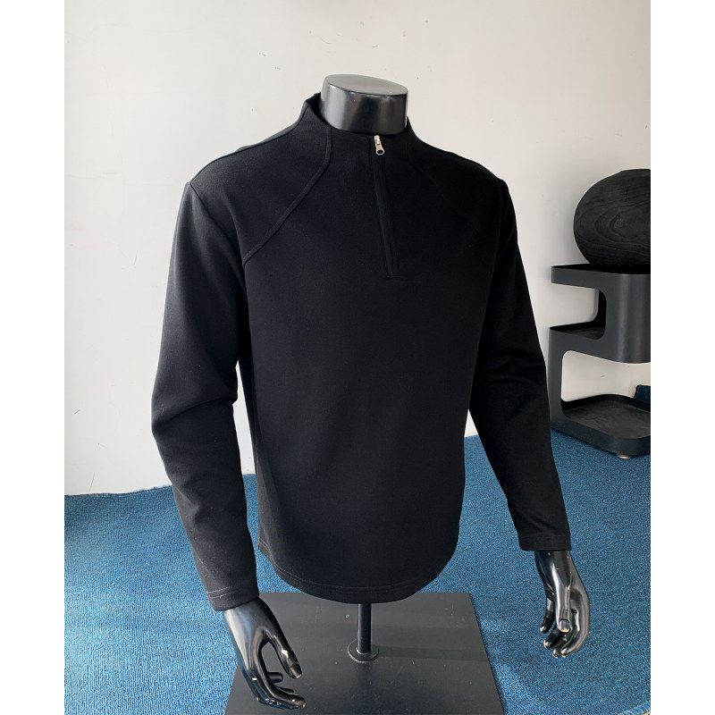 正肩黑色半拉链打底衫男款春秋户外运动长袖t恤内搭重磅立领卫衣