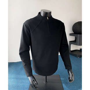 正肩黑色半拉链打底衫男款春秋户外运动长袖t恤内搭重磅立领卫衣