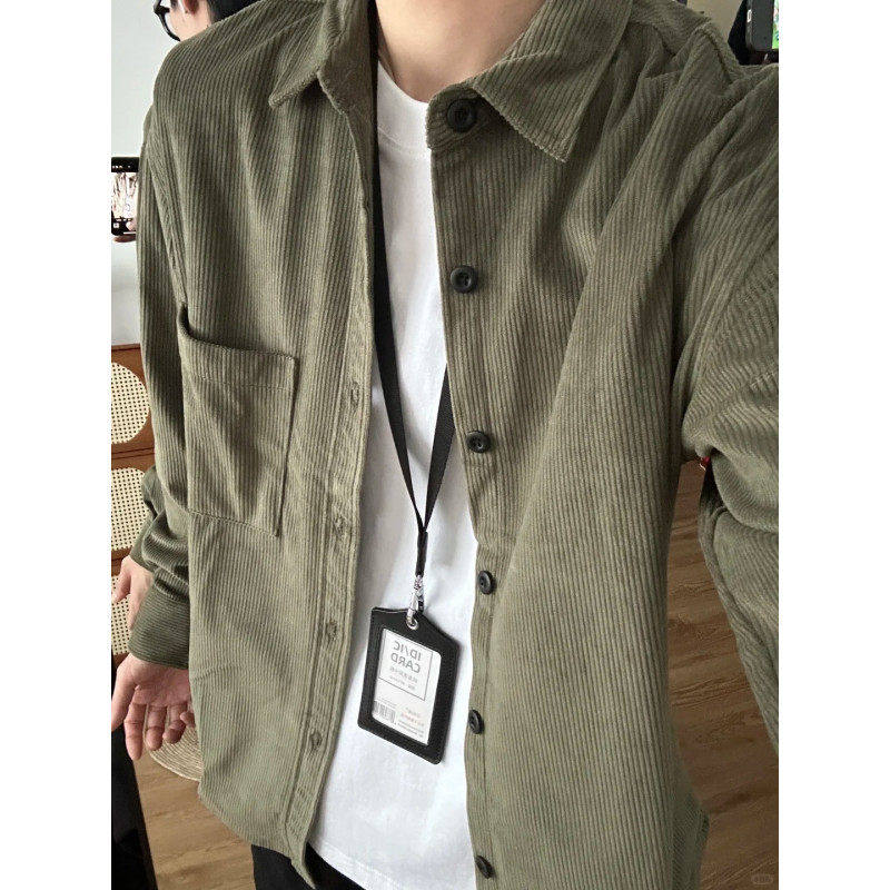 美拉德穿搭棕色复古灯芯绒男士长袖衬衫男款秋冬叠穿内搭宽松衬衣