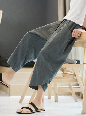 夏季中国风棉麻七分裤复古阔腿裤马裤大码休闲裤男QT3028-K88P30