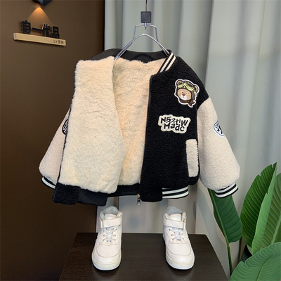 男童冬季棒球服外套儿童加绒棉服