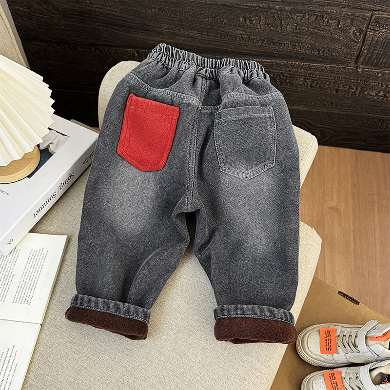 儿童加绒牛仔裤男女宝宝加厚保暖直筒长裤冬季松紧腰休闲裤,童装/婴儿装/亲子装,裤子,淘宝优惠券,粉丝福利购,淘宝优惠卷
