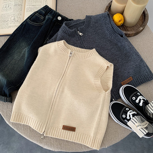 儿童秋季针织马甲2025新款男童秋冬背心毛衣男孩保暖上衣宝宝外套