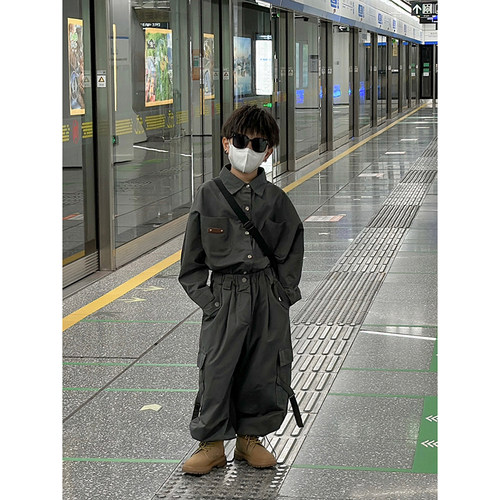 男童春秋痞帅百搭长袖套装两件套