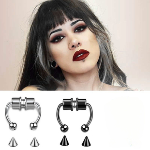钛钢耳饰 男女无洞夹假鼻钉防过敏鼻夹时尚个性鼻环无洞免打孔蹦