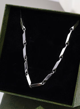 钛钢项链 竹节链潮流欧美菱形素链轻奢不掉色项链生日礼物礼盒