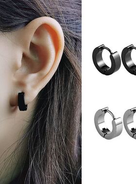 钛钢耳饰 睡觉不用摘日韩钛钢简约黑色男女耳钉耳环朋克耳扣耳饰