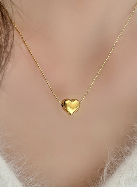 钛钢项链 3d立体爱心钛钢项链镀18K金女款高级感洗澡可带不掉色锁