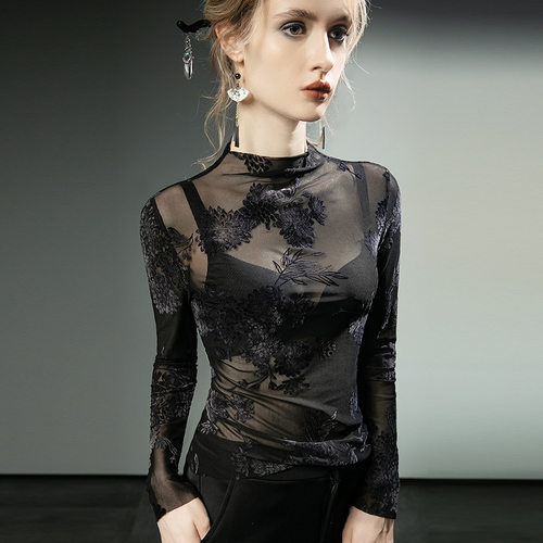 网纱微透性感国标拉丁舞上衣长袖