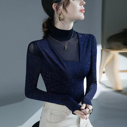 设计感网纱高领国标拉丁舞上衣