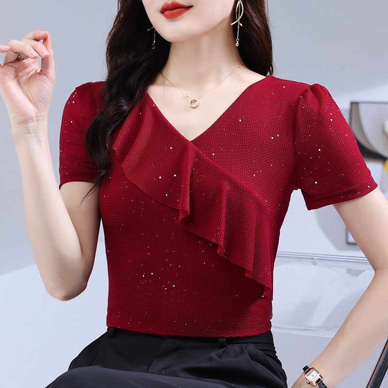 夏季短袖网纱拉丁舞服广场舞上衣