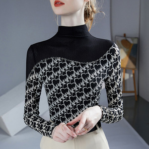 2024秋季新款半高领国标摩登舞上衣女长袖拉丁训练服交谊舞蹈打底