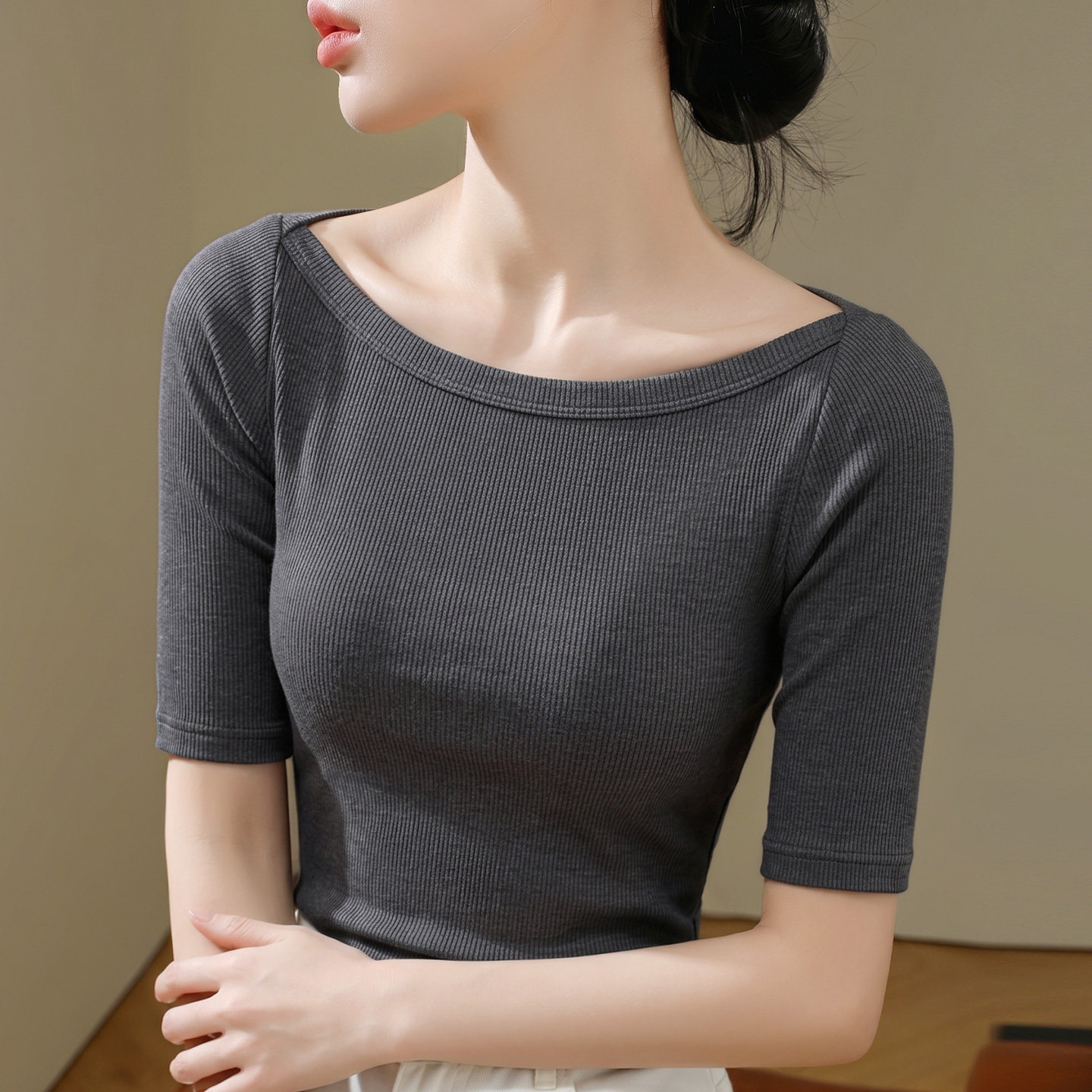 高级感显瘦中袖弹力舞蹈练功服女