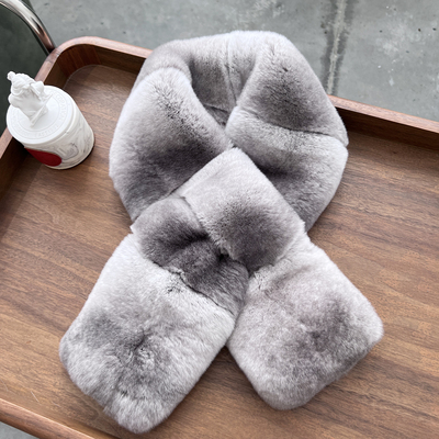 高级感龙猫色獭兔毛双面交叉围巾