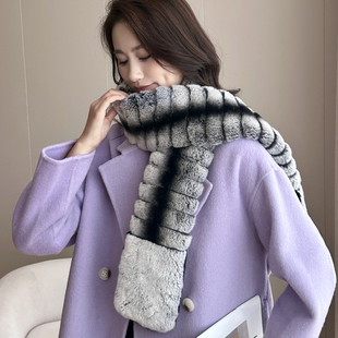 高级感皮草围巾女冬韩版双面龙猫色气质保暖长款真獭兔毛香香围脖