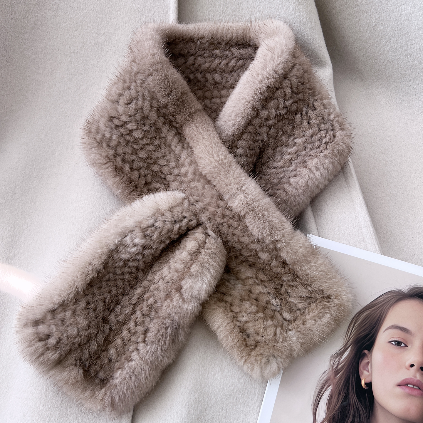 进口丹麦帕斯条原色水貂皮草围巾