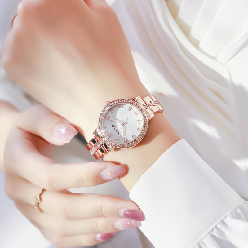 kezzi手表女数字小众女士女款轻奢女表法式感满钻女式手链式