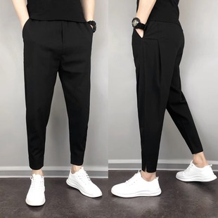 网红潮牌韩版 小脚休闲裤 修身 束脚裤 子男 春秋季 精神小伙九分裤 男士