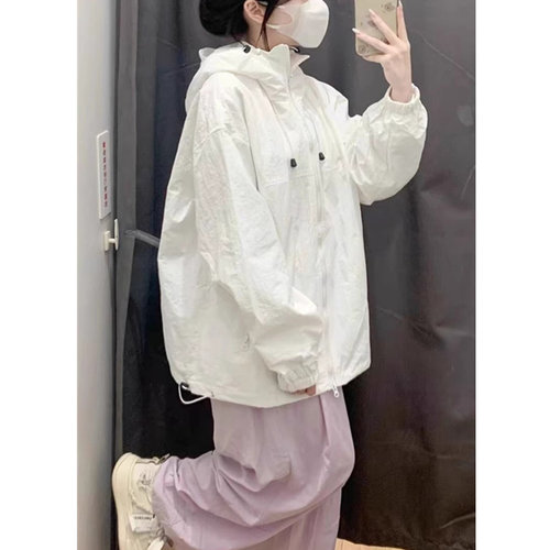 白色防晒衣女宽松开衫外套防晒服