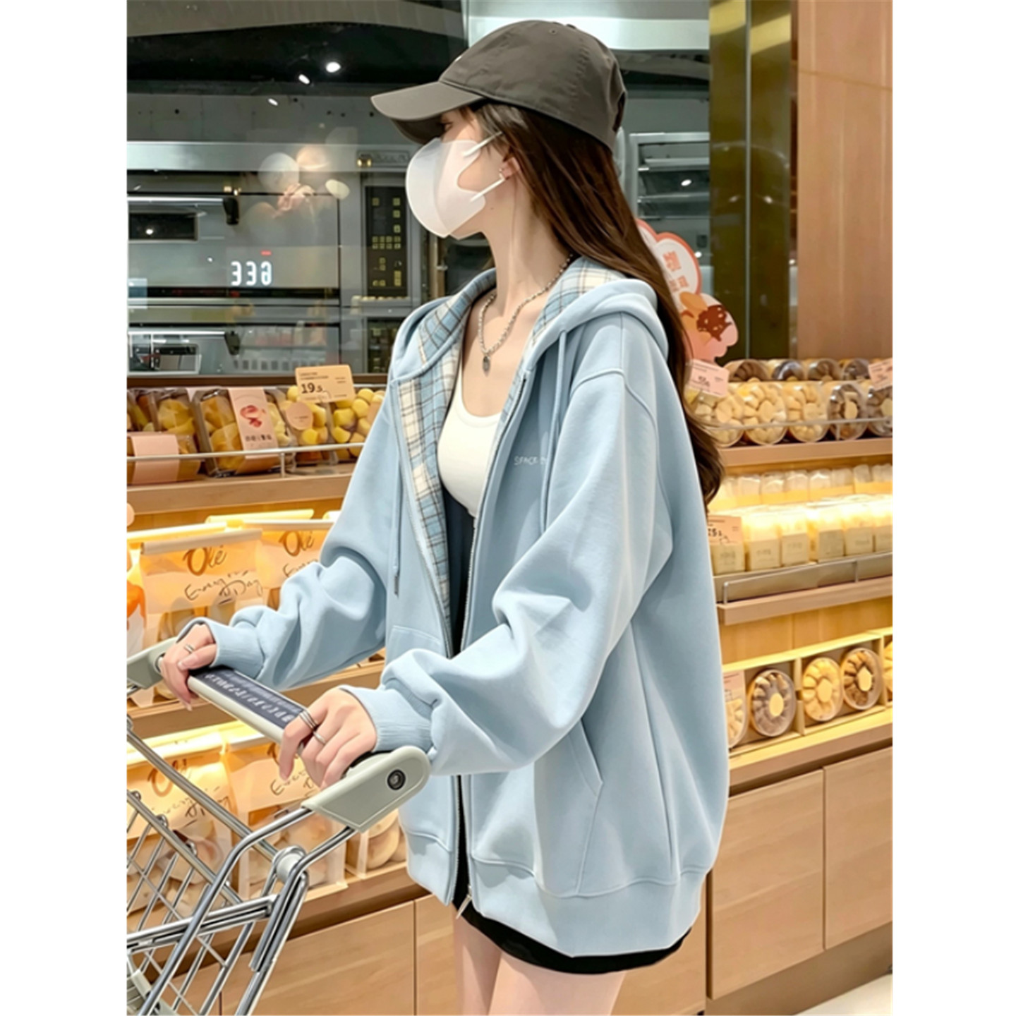 连帽卫衣女宽松oversize开衫外套图片