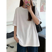 t恤女夏季 2026新款 纯色基础款 纯棉正肩白色短袖 宽松半袖 体恤上衣