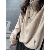 美式 外套宽松慵懒风上衣 复古半拉链立领卫衣女春秋设计感小众薄款