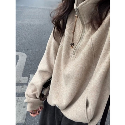 半拉链立领卫衣女宽松外套上衣服