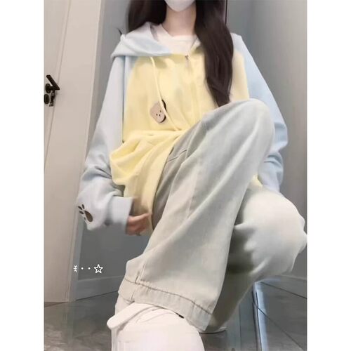 连帽卫衣女宽松oversize开衫外套