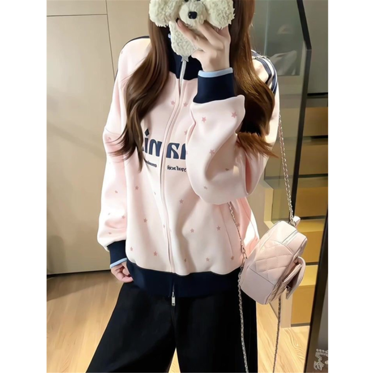 星星立领卫衣女宽松开衫外套夹克图片