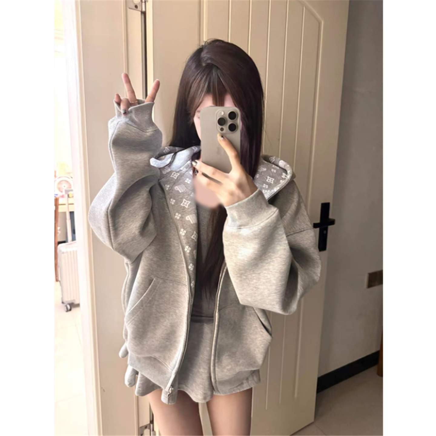 连帽卫衣女宽松oversize开衫外套