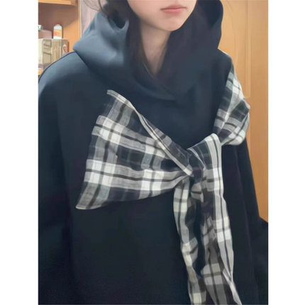 美式复古蝴蝶结绑带连帽卫衣女春秋薄款设计感小众宽松慵懒风外套