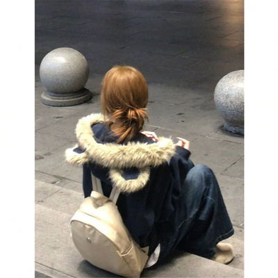 小熊耳朵毛领卫衣女宽松开衫外套