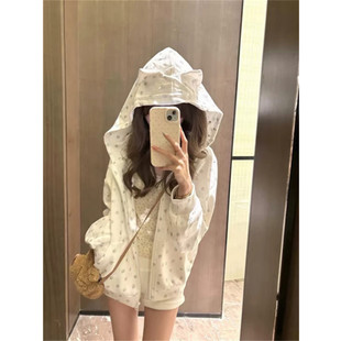 设计感小众小猫耳朵连帽卫衣女春秋oversize薄款外套宽松慵懒开衫