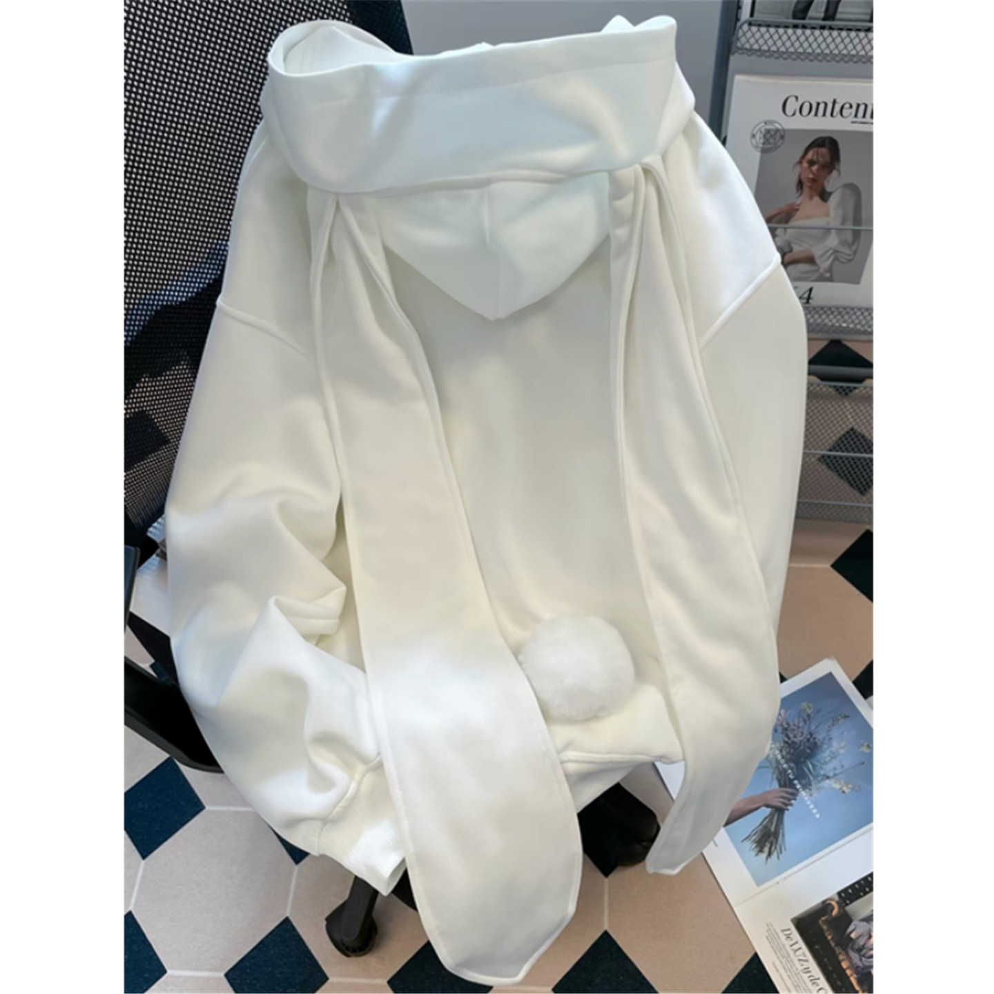 韩系长兔耳朵连帽卫衣女春秋oversize薄款外套宽松慵懒风开衫上衣