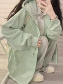 纯色连帽卫衣女春秋oversize薄款 上衣 外套chic宽松慵懒风拉链开衫