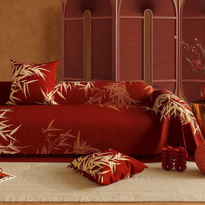 新中式喜庆沙发盖布新年过年红色沙发巾结婚订婚乔迁喜事沙发套罩