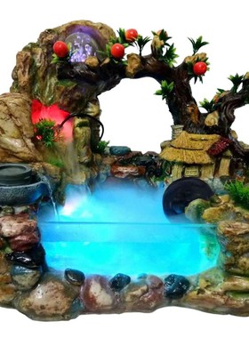 山水玻璃鱼缸树脂假山流水喷泉创意家居装饰工艺品田园摆件