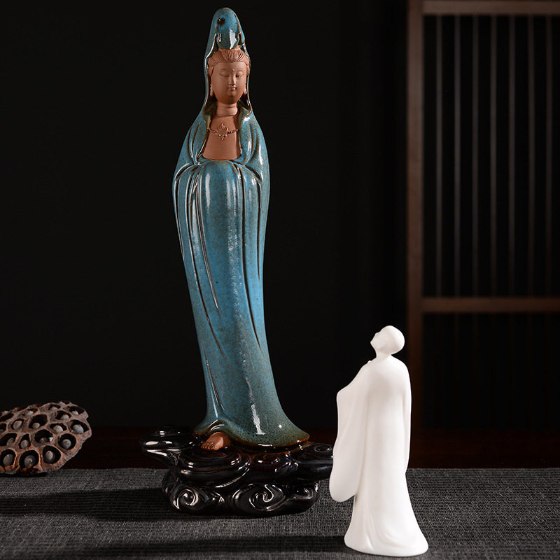 中式创意高档观音佛像摆件家居玄关复古观世音菩萨招财风水保平安