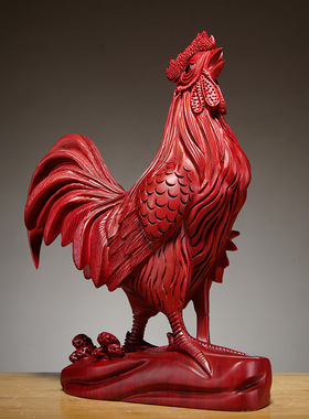 红色木雕大公鸡摆件木质动物十二生肖鸡家居补角吉祥物装饰工艺品