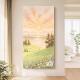 绿色山野风景肌理纯手绘油画客厅日出东方装 饰画玄关走廊过道挂画