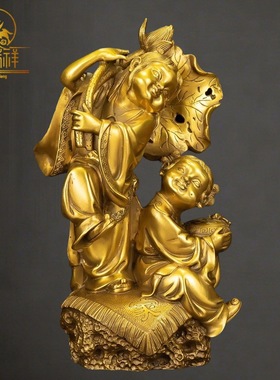 铜瑞祥纯铜和合二圣摆件新婚卧室婚房装饰品婚庆婚礼工艺品夫妻结