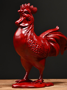 红色木质鸡摆件吉祥物生肖属相鸡家居客厅装饰创意送礼红木工艺品