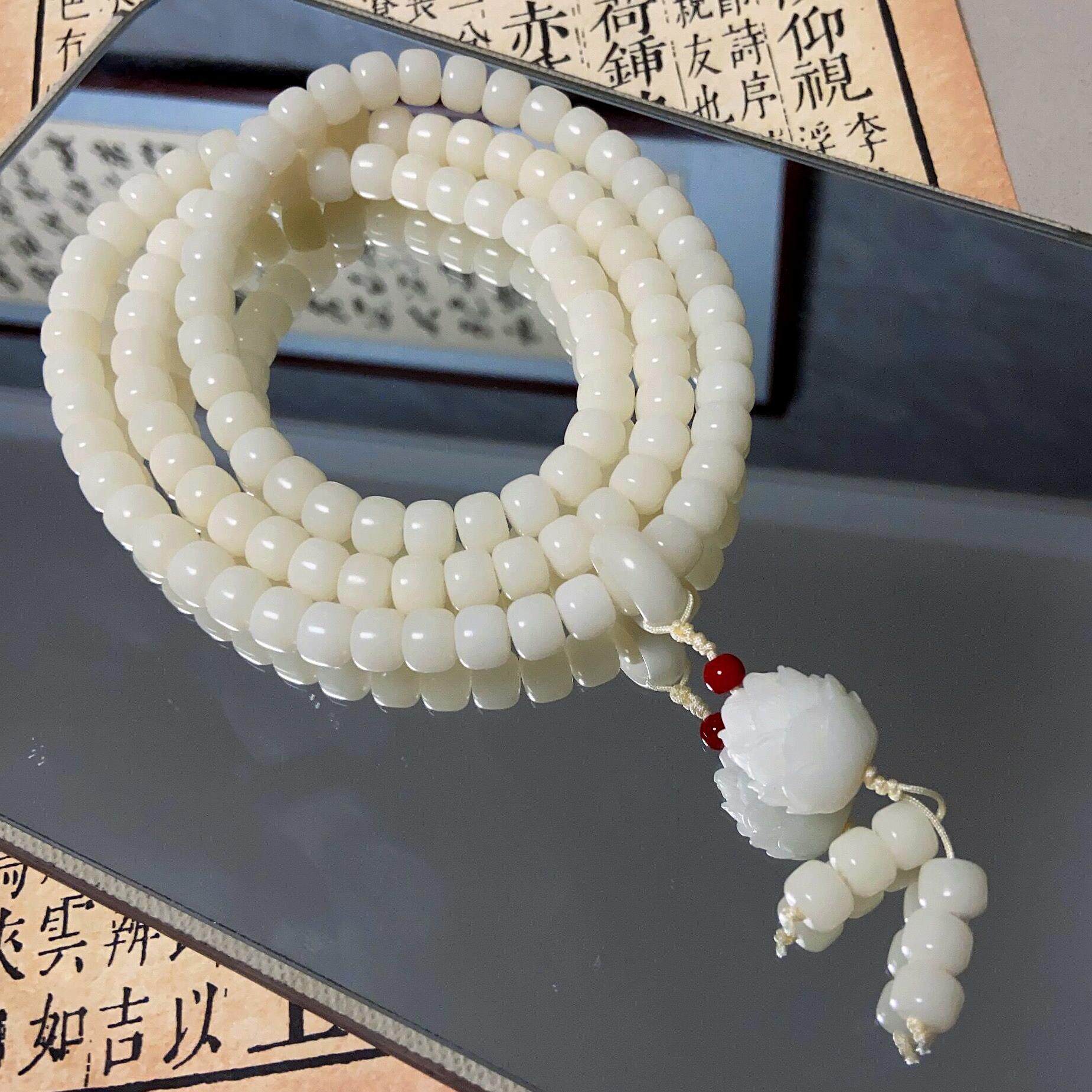 白玉菩提根108颗手串菩提子女盘珠文玩念珠佛珠手持男款盘玩手链