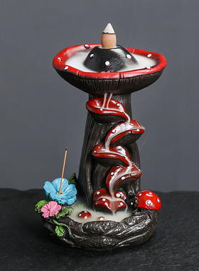 跨境树脂工艺品倒流香薰炉家居摆件仿生蘑菇 欧美创意香炉倒流烟