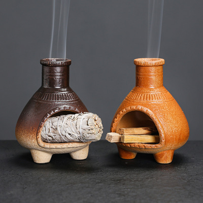 跨境陶瓷香薰炉鼠尾草熏香炉迷你家用小壁炉耐烧可以明火烧圣木炉